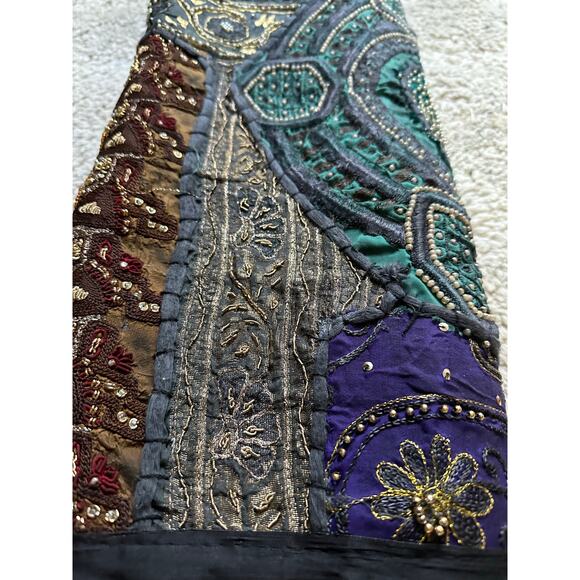Vintage beaded tapestry wall hanging vertical dark beaded ethnic bohemian 20x60” - Picture 14 of 16